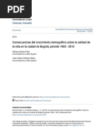 Consecuencias Del Crecimiento Demográfico Sobre La Calidad de La La Calidad de La Vida en La Ciudad de Bogotá, Periodo 1985 - 2015