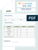 Examen Trimestral Sexto Grado Segundo Trimestre 2018-2019