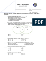 Math English: Grade 7 - Mathematics Diagnostic Test