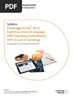 Syllabus: Cambridge IGCSE (9-1) English As A Second Language 0993 (Speaking Endorsement) 0991 (Count-In Speaking)