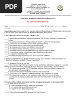 English For Academic and Professional Purposes - : 1st Quarter Summative Test