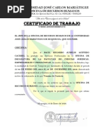 Certificado de Trabajo: Universidad José Carlos Mariátegui