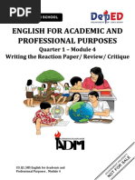 English For Academic and Professional Purposes: Quarter 1 - Module 4 Writing The Reaction Paper/ Review/ Critique