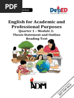 English For Academic and Professional Purposes: Quarter 1 - Module 2: Thesis Statement and Outline Reading Text