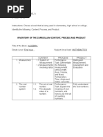 Inventory of The Curriculum Content, Process and Product