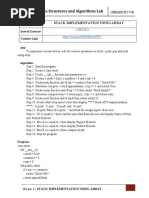 20CS2013 L-Data Structures and Algorithms Lab Ex. No. 1: Stack Implementation Using Array