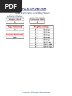 Max Calculator and Rep Sheet: Athlete's Name