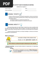 Learning Activity Sheet in Reading in Writing: Worksheet No. 4 Quarter: 3