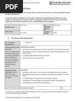 Observer Feedback Form: 1. Pre-Observation Discussion