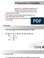 Measures of Dispersion or Variability Range Variance Standard Deviation