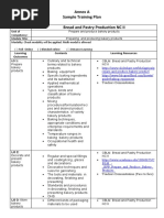 Annex A Sample Training Plan Bread and Pastry Production NC II