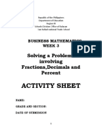 Activity Sheet: Solving A Problems Involving Fractions, Decimals and Percent