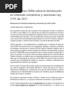 Instrucciones DIAN Sobre La Disminución en Intereses Moratorios y Sanciones Ley 2155 de 2021