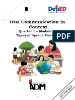 Oral Communication in Context: Quarter 1 - Types of Speech Context