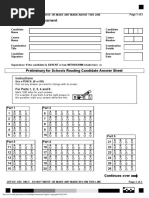 Preliminary For Schools Reading Candidate Answer Sheet: Instructions For Parts 1, 2, 3, 4 and 5