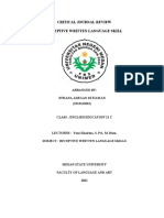 Critical Journal Review Receptive Written Language Skill: Arranged By: Niwana Adegan Setiawan (2213121022)