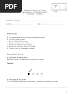 Evaluación Historia Unidad 1 4º Básico