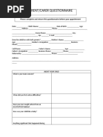 Parent/Carer Questionnaire: Please Complete and Return This Questionnaire Before Your Appointment