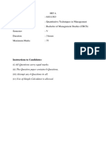 Unique Paper Code: 61011503 Name of The Paper: Quantitative Techniques in Management Name of The Course: Bachelor of Management Studies (CBCS) Semester: V Duration: 3 Hours Maximum Marks: 75