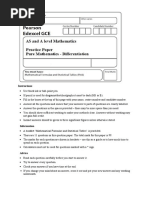 AS Mathematics - Practice Paper - Differentiation (Part 1)