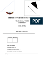 British International College: Year 12 Half Term Assessment Chemistry