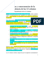 Causas y Consecuencias de La Independencia de Las 13 Colonias