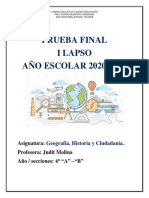 Prueba Final Geografía, Historia y Ciudadanía Cuarto Año A y B