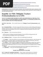 Republic Act 7836: Philippine Teachers Professionalization Act of 1994