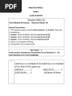 Session 2021 22: Practice Paper 1 Term 1 Class Xi Maths