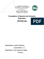 Foundation of Special and Inclusive Education Profed 604: Submitted By: Laika E. Ramirez