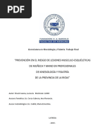 Prevención en El Riesgo de Lesiones Musculo-Esquéleticas de Muñeca y Mano en Profesionales de Kinesiología y Fisiatría de La Provincia de La Rioja