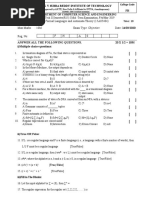 Subject: Formal Languages and Automata Theory (15A05404) Max Marks: 10M Exam Type: Objective Date: 14/03/2020 Reg, No: F H A 0