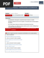 MATE - TAREA 2 - Expresiones Algebraicas