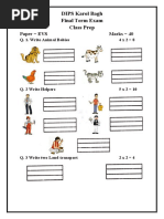 DIPS Karol Bagh Final Term Exam Class Prep: Paper EVS Marks 40