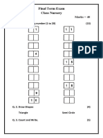 Final Term Exam Class Nursery: Paper Maths Marks 40