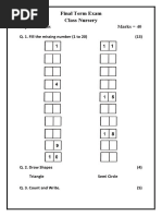 Final Term Exam Class Nursery: Paper Maths Marks 40