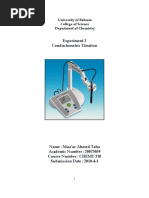 Experiment 3 Conductometric Titration: University of Bahrain College of Science Department of Chemistry