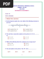 Class: Vii Topic: Integers: Mathematics Assignment-1