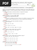 6o Ano Matematica Vespertino Gabarito Bateria de Exercicios