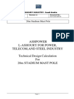 Ashpower L-Ashoury For Power, Telecom, and Steel Industry Technical Design Calculation For 20M Stadium Mast Pole