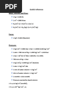 Useful Reference Mass, Volume and Flow