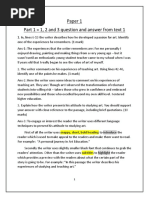 Paper 1 Part 1 1, 2 and 3 Question and Answer From Text 1