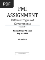 FMI Assignment: Different Types of Governments