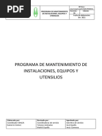 Programa de Mantenimiento de Instalaciones, Equipos y Utensilios