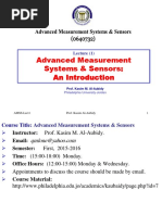 Advanced Measurement Systems & Sensors: An Introduction: Lecture