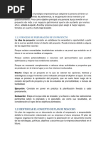 UNIDAD 1 Proceso de Preparación para Un Proyecto PLAN DE NEGOCIOS