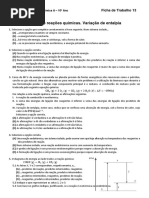 Ficha de Trabalho 13 - Energia e Reações Químicas 1