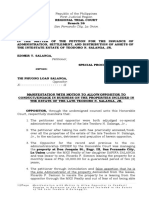 Manifestation With Motion To Allow Oppositor To Conduct Engage in Business in The Properties Included in The Estate of The Late Teodoro Salanga JR