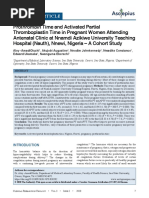 Prothrombin Time and Activated Partial Thromboplastin Time in Pregnant Women Attending Antenatal Clinic at Nnamdi Azikiwe University Teaching Hospital (Nauth), Nnewi, Nigeria - A Cohort Study