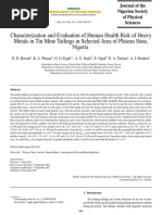 Characterization and Evaluation of Human Health Risk of Heavy Metals in Tin Mine Tailings in Selected Area of Plateau State, Nigeria